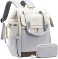 LOVEVOOK Laptop Backpack for Women with Giant Tumbler Holder, 15.6 Inch Work Laptop Bag with USB Port, Fashion Teacher Nurse Backpack Purse, Waterproof Travel Computer Backpack, 2PCS, Beige-Light Grey