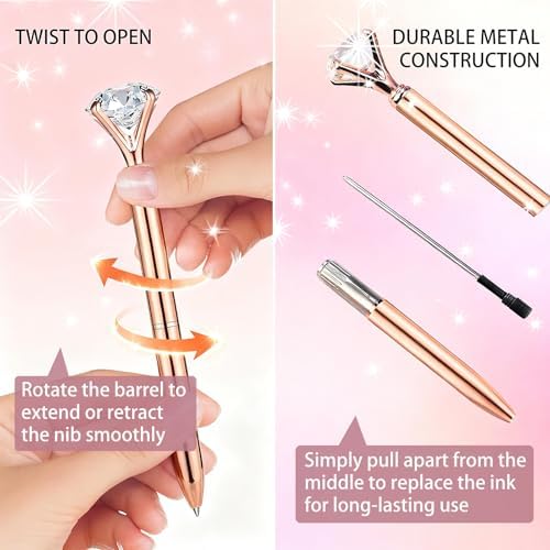 HISHER 20 Pack Custom Crystal Ballpoint Pens Smooth ABS Plastic Twist Pen