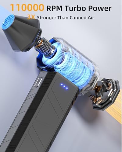 Cordless Air Duster for PC, Rechargeable Blower w/Brush & Pouch 110K