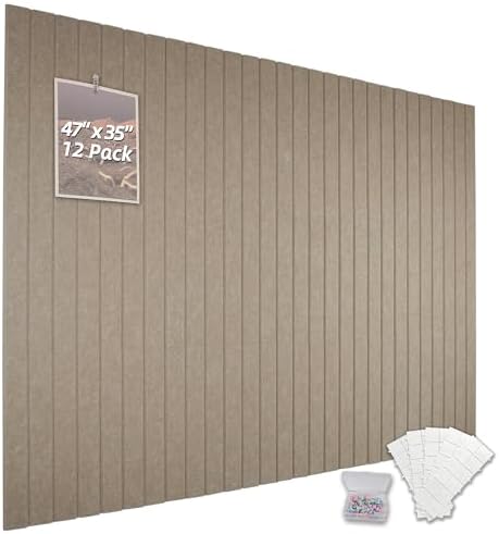 Cork Board Alternative-Felt Slat Wall Paneling,Office Bulletin Board for Decoration, Suitable for Displaying Photos and Documents, with Removable Adhesive Labels,12-Pack (Light Brown)