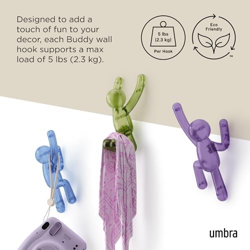 Umbra Buddy Wall Hooks, Drill-Free Pin-Point Coat Hooks, Gem Multi