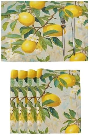 ALAZA Lemon Print Flower 1 PC Placemats Rectangle Table Mat for Dining Table Restaurant Kitchen Home Decor, 12" x 18"
