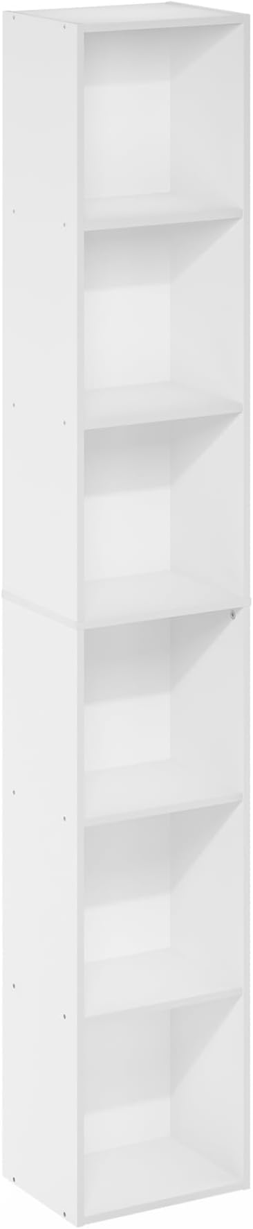 Furinno LUDER Book Shelf, 6-Tier Tall Modern Bookshelf, Bookcase with Open Shelves, 9.3 x 12 x 71, for Living Room, Bedroom, Home Office, White