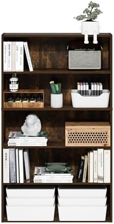 Furinno PASIR 5-Tier Book Shelf with Open Shelf, Amber Pine