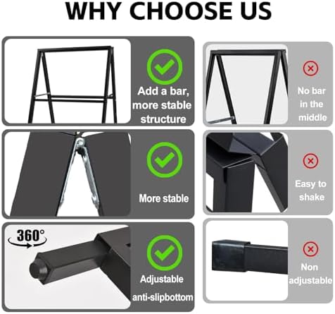 USCNC 3 PACK 24 x 36 Inch A Frame Sign Double-Sided Folding Sandwich Board Heavy Duty Slide-in Sidewalk Signboard for Outdoor Street Advertising Poster(Frame only，No white board)