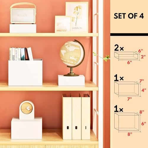 8” Buffet Risers with Mini Signs, Buffet Table Risers and Stands, Acrylic Cube Display Box for Catering Party Table Food Display, Dessert, Cakes - White, Set of 4 Boxes (4 Pack)