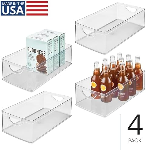 iDesign Stackable Clear Plastic Extra Long Storage Bin, 4-Pack