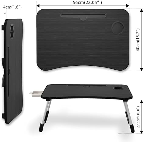 Lap Desk Bed Trays for Eating and Laptops Breakfast in Bed Tray for Sofa/Couch/Study/Reading/Writing with Cup Holder/Drawer On Low Sitting Floor Large Portable Foldable (Black)