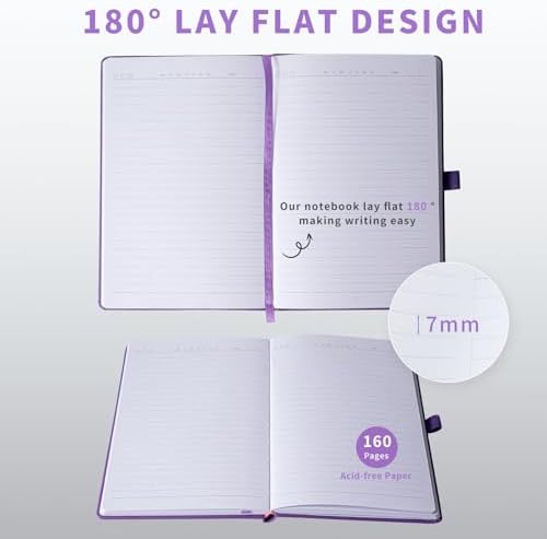 Heture Hardcover Notebooks, 6 Packs A5 Lined Journals Notebook for Writing 160 Pages, 8.2 x 5.5 inch, 6 Colors Classic Ruled Notebooks for College/Work/Travel (Lavender Purpl, 1 Pack)