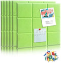 6 Packs Cork Board Felt Board Tiles, Bulletin Board 12"X12" with 30 Push Pins, Felt Board for Home Kitchen Office Decor, Self-Adhesive Corkboard Tiles for Walls School Message Display Board-Green-2