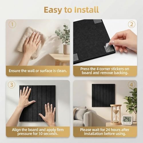 AHEONLAR Felt Bulletin Board 36"x 24", Cork Boards for Walls, 6 Pack Bulletin Board Large Cork Board for Office, Felt Boards with 40 Safe Removable Adhesive Tabs Wall Decor for Home(Black)