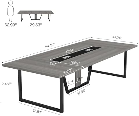 Tribesigns 8FT Conference Table, 94.49 L x 47.24 W x 29.53 H Inches Large Meeting Podcast Table for 10 People, Business Style Wooden Training Table with Strong Metal Frame for Office Conference