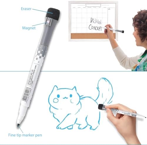 Dry Erase Calendar Whiteboard for Wall, Combination Magnetic Dry Erase White Board & Bulletin Board, 13" x 17" White Wood Framed Calendar/Cork Combo Board,Including 8 Markers and 1 Eraser(WH-3343+1)