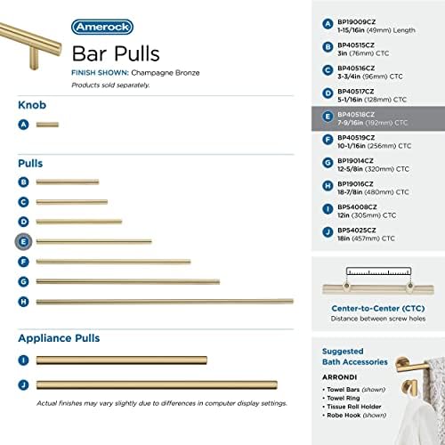 Amerock | Cabinet Pull | Champagne Bronze | 7-9/16 inch (192 mm) Center to Center | Bar Pulls | 1 Pack | Drawer Pull | Drawer Handle | Cabinet Hardware