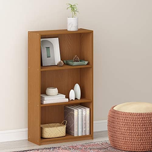 Furinno Basic 3-Tier Book Shelf with Open Shelves, Light Cherry