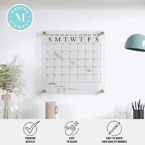 Martha Stewart Grayson 14" Acrylic Dry Erase Wall Calendar, Clear/Black