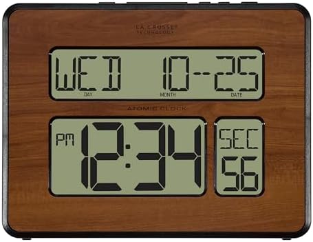 La Crosse Technology 513-1419-WA-INT Atomic Large Full Digital Calendar Clock, Walnut, 9.84"L x 1.14"W x 7.48"H
