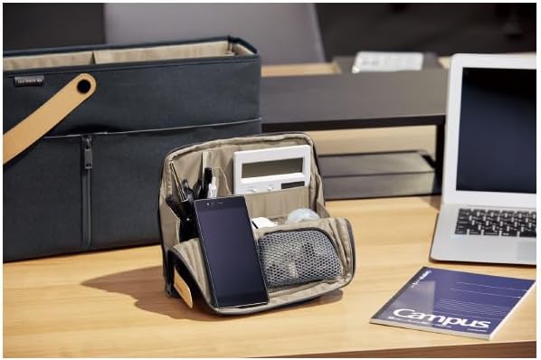 KOKUYO Pencil Case Pouch, Haco-Biz Standing Pen Pouch Bag, Foldable Stand up Pencil Holder Organizer, Large Capacity Portable Pencil Box for Office Supplies, Navy x Khaki (KAHA-HB11B)