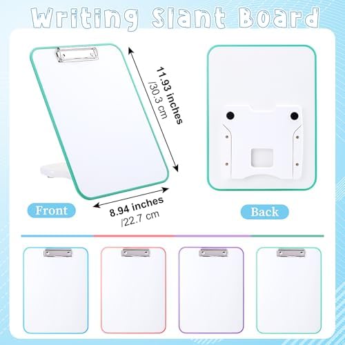 Seajan 4 Set Writing Slant Board with Stand, 15°-75° Desktop Whiteboard Dry Erase Clipboard 12x9 Inch Portable Reusable Handwriting Practice Teacher Office Supplies for Reading Drawing Studying