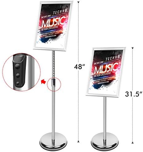 DISPLAYSWORKER Adjustable Poster Sign Stand,Floor-Standing Sign Holder with Heavy Duty Pedestal,for school hospital church shopping mall Silver 11 x 17inch