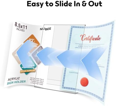 NIUBEE Acrylic Sign Holder 8.5 x 11 Vertical L-Shape Flyer Stand 3 Pack