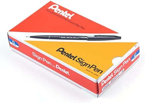 Pentel Sign Pen Fiber-Tipped Pen, Blue Ink, Box of 12 (S520-C)