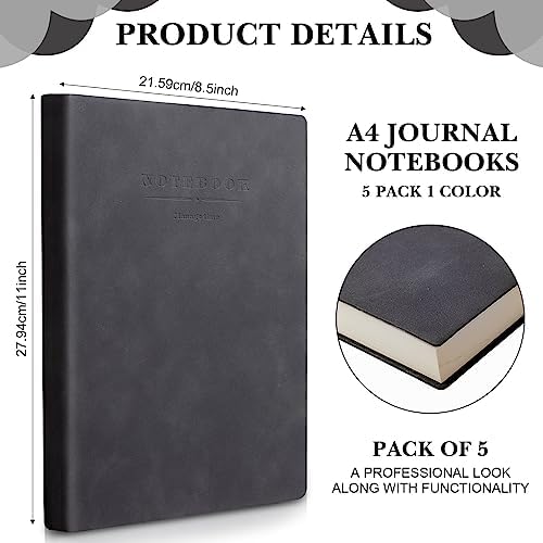 SATINIOR 5 Pack A4 Notebooks Leather Softcover Journal, Black
