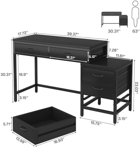 Tribesigns Computer Desk with 5 Drawers, Reversible Home Office Desks