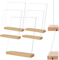 TONICE 8.5 x 11 Acrylic Sign Holder with Wood Base 5 Pack L/T Shape Vertical or Slant Back Display for Wedding, Restaurant, Store, Office, Hotel