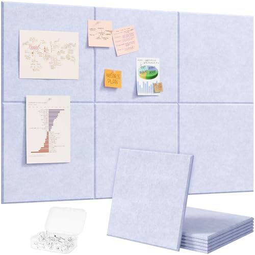 Lifewit 36"x 24" Felt Bulletin Board with Self-Adhesive, 6 Pack Cork Board Alternative for Walls, Large Pin Board Vision Board Message Board with 30 Pushpins for Office Decor, Room Decor, Periwinkle