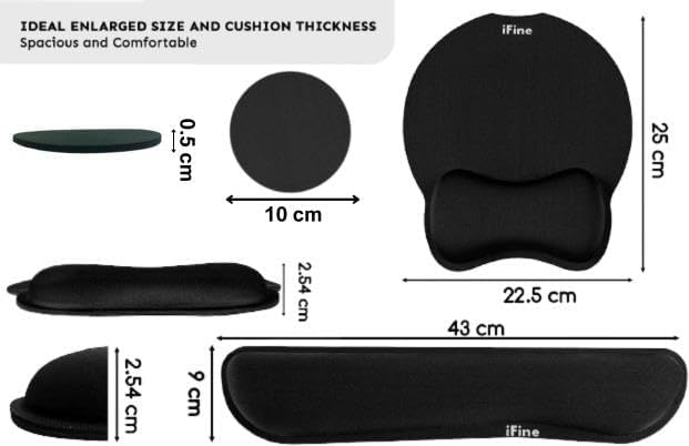 iFine Upgrade Enlarged Superfine Fibre Soft Smooth Memory Foam Ergonomic Mouse Pad & Keyboard Wrist Rest for Desktop Laptop Mac Gaming Office School or Home for Stress Free Typing (Black with Coaster)