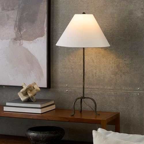 Nourison Home 28" Black Wrought Iron Heritage Metal Slim Tripod Table Lamp for Living Room, Bedroom, Bedside, Reading