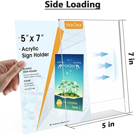 MaxGear Acrylic Sign Holder 5 x 7 Inches 12 Pack, Vertical L Shape
