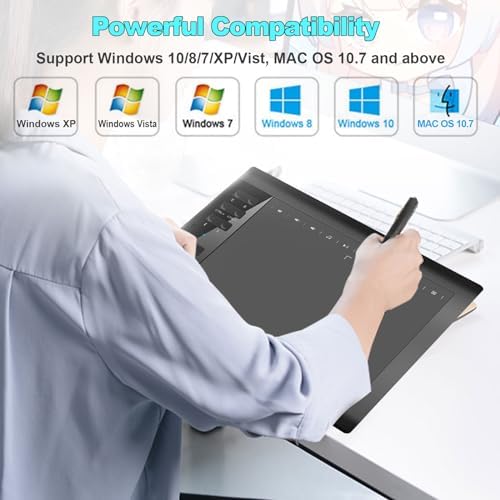 Graphics Drawing Tablet TEROW,10x6 inch Digital drawing tablet with Bracket and 8192 Levels Stylus for PC/Mac/Android 5.0 for Drawing and Online Teaching,Drawing pad drawing borard and Computer tablet