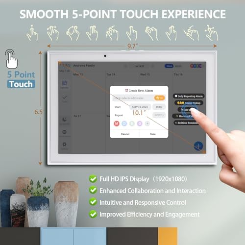 10.1 inch Smart Digital Calendar & Chore Chart, 1920 * 1080P Full HD Touchscreen Interactive Display, Desk Planner with Meal Scheduler, Achievement Rewards for Family Schedules and Cloud Photo