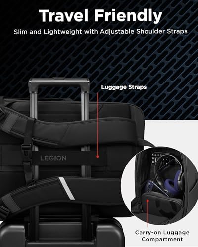 Lenovo Legion Gaming Laptop Backpack GB800, 21L Capacity, Fits 17-inch Laptops, Water Resistant, Three Main Compartments & 19 Specialiized Pockets, Black