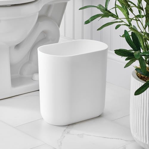 iDesign Small Slim Plastic Bathroom Trash Can, White