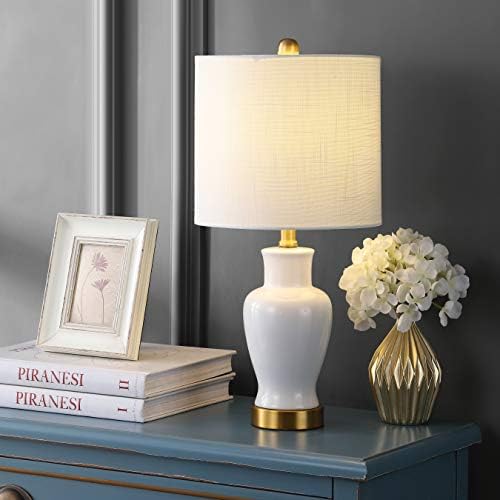 JONATHAN Y Chi Bedside Table Lamp 21" Ceramic Porcelain Vase, White