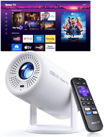 Roku TV 1080P FHD Mini Smart Projector with Wi-Fi and Bluetooth