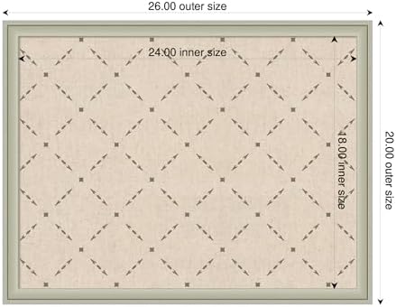 Kate and Laurel Framed Fabric Pinboard 26 x 20, Green Lattice Pattern Printed Linen Classic Bulletin Board for Use as a Vision Board or Wall Organization, Florence Silver Frame