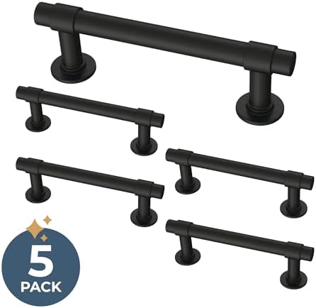 Franklin Brass Francisco (5-Pack) Cabinet Handles 3" Hole Center Pulls | Matte Black Hardware Kitchen Door, Drawers, Dressers, Furniture P29520Z-FB-B1
