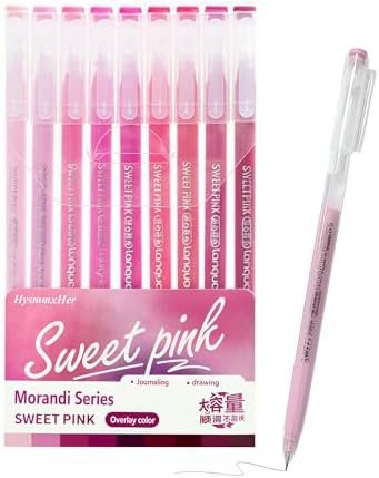 9 Colored Gel Pens Set, 0.6mm Fine Point for Black Paper & White Paper, Pens for Journaling, Adult Coloring Books, Bible, Drawing, Note Taking, Art & Journaling Supplies (Cute Pink)
