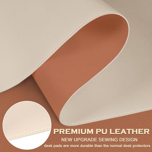 Bleswin Multifunctional Large Desk Mat, Double Sided Computer Desk pad, Extended Mouse Mat, Office Desk Protector with Waterproof PU Leather, 35.4''×16.9'', Office Home Writing Pad (Beige+Orange)