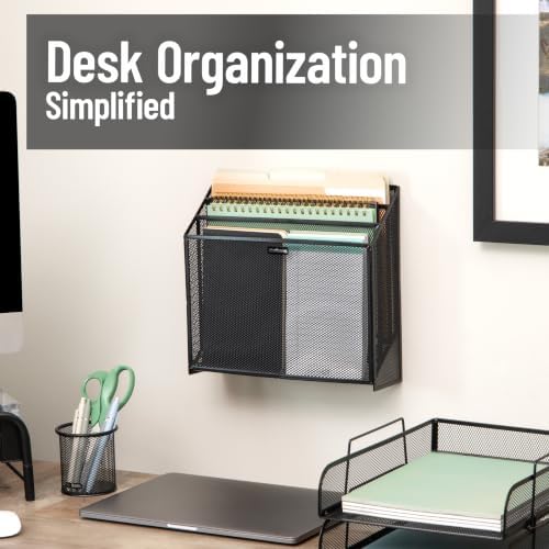 Mind Reader Vertical File Storage, Desktop Organizer, Wall Mount, Office, Metal Mesh, Black