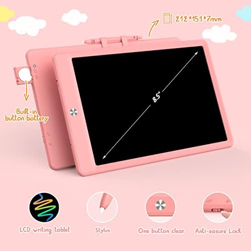 BUKEBU LCD Writing Tablet,8.5 inch Colorful Doodle Board for Kids (Pink)