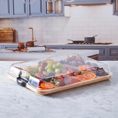 FARBERWARE Build-a-Board Cutting Board with Three Compartments and Clear Locking Lid for Charcuterie, Snacks, and More, Bamboo