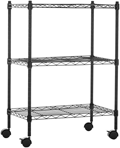 Amazon Basics 3-Shelf Adjustable Heavy Duty Storage Shelving Unit on 2" Wheels, Metal Wire Rack for Garage, Utility Shelving with Leveling Feet, 23.2"L x 13.4"W x 32.75"H, Black