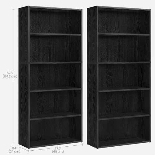VASAGLE Set of 2 Bookshelves, 5-Tier Open Adjustable Storage Shelves