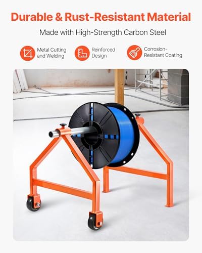 VEVOR Wire Spool Rack, 220 lbs Load Capacity, Portable Cable Caddy, Moveable Wire Rack with Wheels, Spool Holder, Up to 29.9 in Diameter, for Electrical Industrial and Retail Use, Working Efficiency