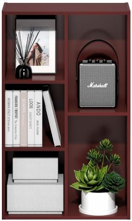 Furinno Luder 5-Cube Book Shelf, Bookshelf, Bookcase, Dark Red
